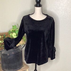 Sanctuary Black Velvet Bell Sleeve Top Size S